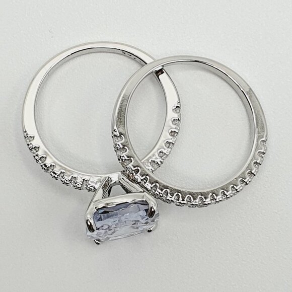 😍Engagement Radiant Cut CZ Thin Romantic Wedding Ring Set for Women, K969 - Picture 10 of 14